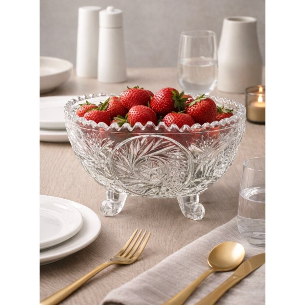CRYSTAL Footed Bowl In A Pinwheel Design RARE Jigsaw Edge